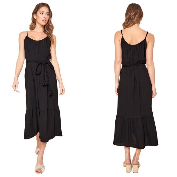 Sugarlips Sun Beam Trapeze Midi Dress Size XS Black Tie Waist New - Picture 3 of 8